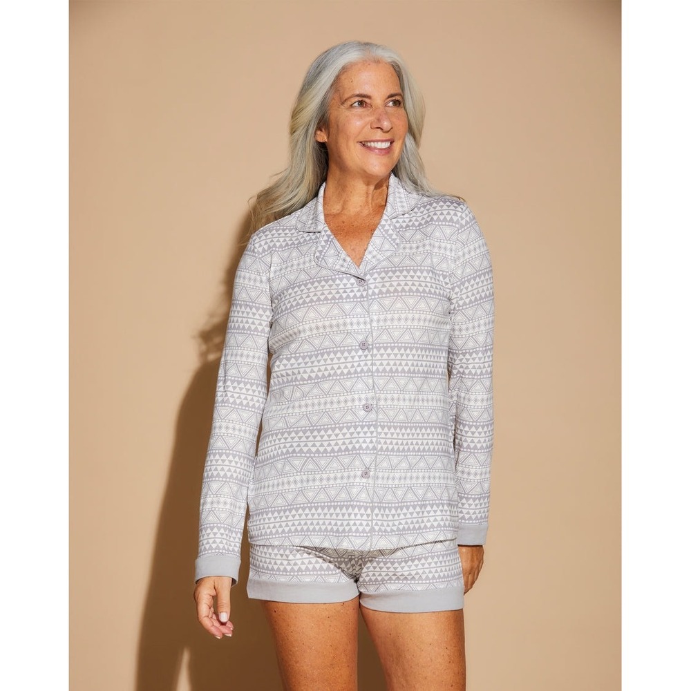 Cosabella Bella Printed PJ Set Long Sleeve Top & Boxer Soft Pima Cotton Pajamas